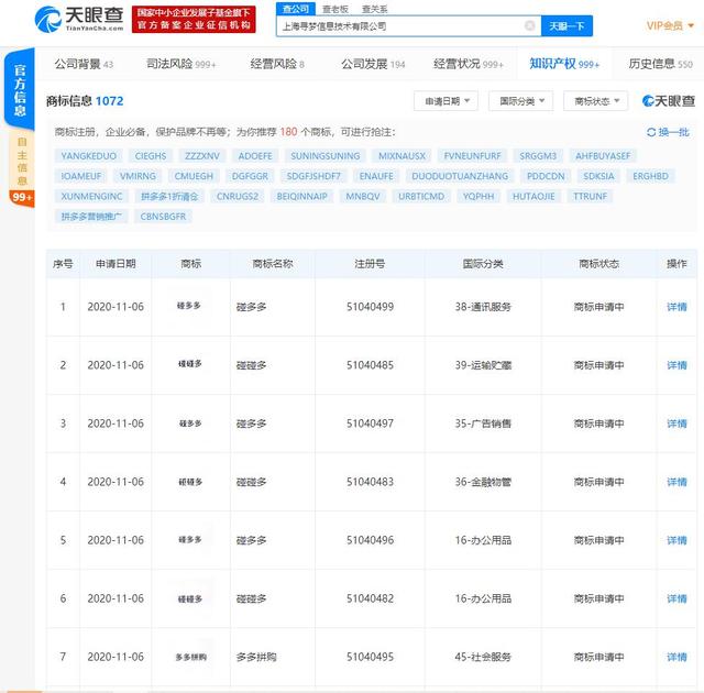 拼多多關(guān)聯(lián)公司申請(qǐng)“碰多多”、“碰碰多”商標(biāo)