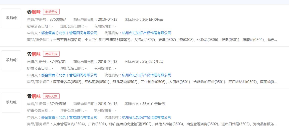 “零煙味”商標申請無效