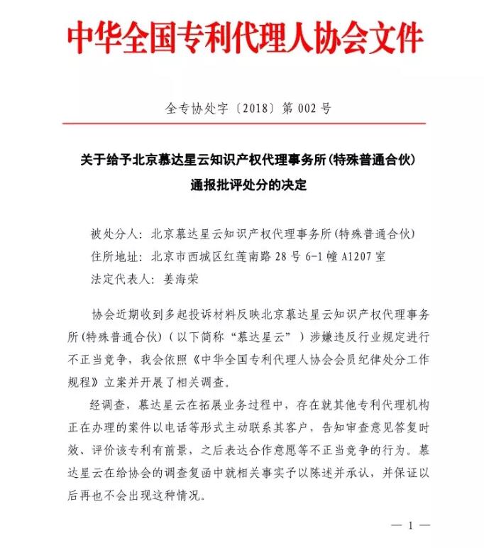 6家知識產權代理公司因不正當競爭等被通報批評（處分決定書全文）