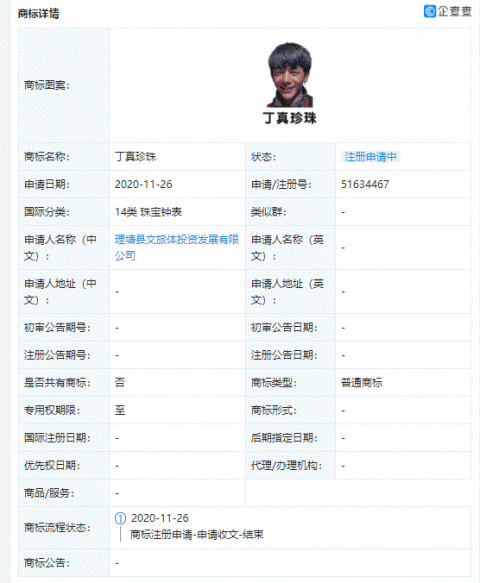 “丁真”商標被搶注,理塘文旅申請26個“丁真珍珠”商標